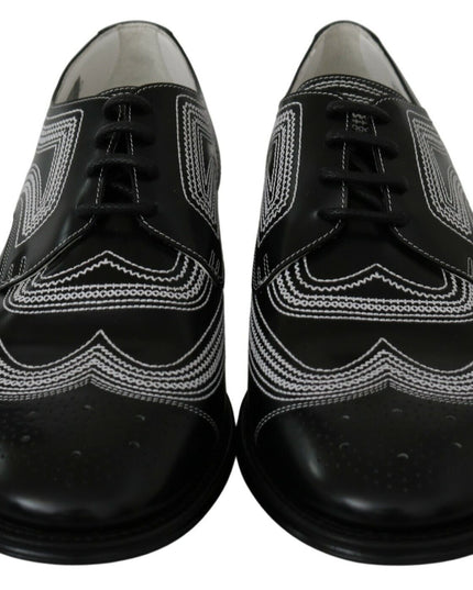 Dolce & Gabbana Black Leather Derby Formal White Lace Shoes