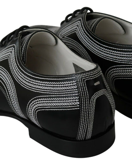 Dolce & Gabbana Black Leather Derby Formal White Lace Shoes