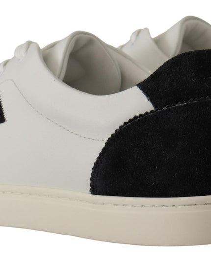 Dolce & Gabbana White Black Leather Low Shoes Sneakers