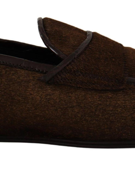 Dolce & Gabbana Shoes Dress Loafers Brown Leather Slip Shoes