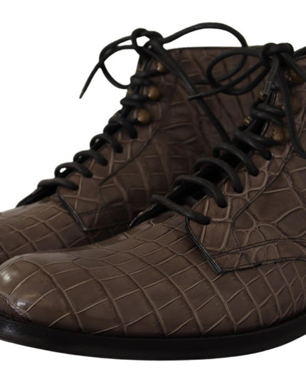 Dolce & Gabbana Gray Crocodile Leather Derby Boots