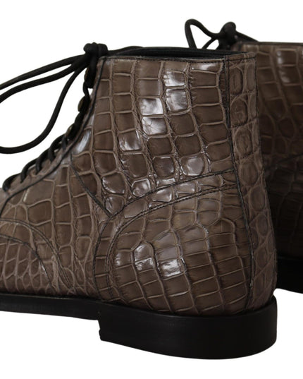 Dolce & Gabbana Gray Crocodile Leather Derby Boots