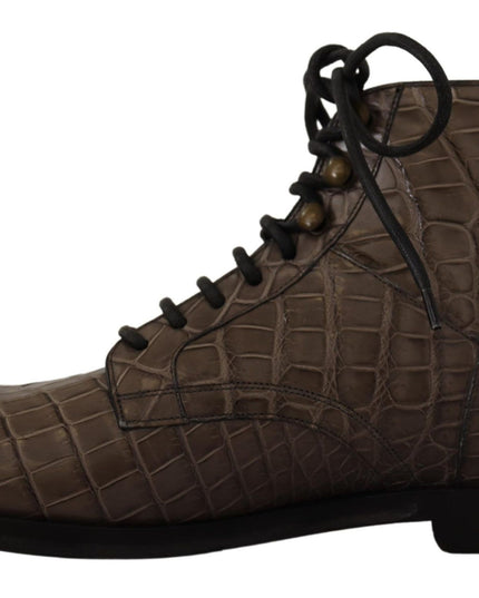 Dolce & Gabbana Gray Crocodile Leather Derby Boots