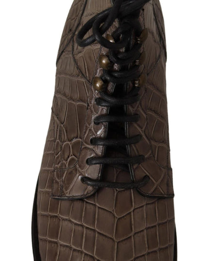 Dolce & Gabbana Gray Crocodile Leather Derby Boots