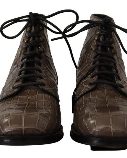 Dolce & Gabbana Gray Crocodile Leather Derby Boots