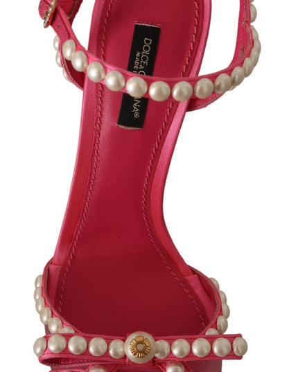 Dolce & Gabbana Pink Satin White Pearl Crystals Heels Shoes