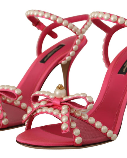 Dolce & Gabbana Pink Satin White Pearl Crystals Heels Shoes