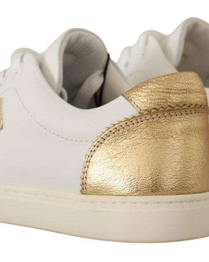 Dolce & Gabbana White Gold Leather Low Top Sneakers