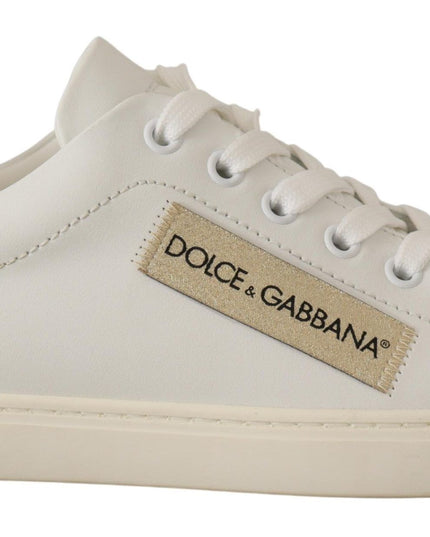 Dolce & Gabbana White Gold Leather Low Top Sneakers