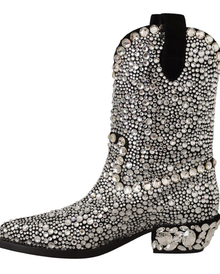Dolce & Gabbana Black Suede Strass Crystal Cowgirl Boots