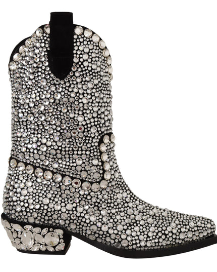 Dolce & Gabbana Black Suede Strass Crystal Cowgirl Boots
