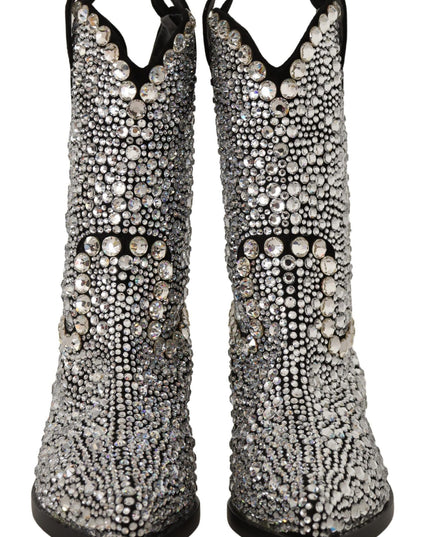 Dolce & Gabbana Black Suede Strass Crystal Cowgirl Boots