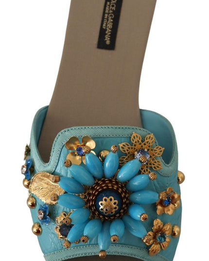 Dolce & Gabbana Blue Crystal Exotic Leather Blue Crystal Sandals