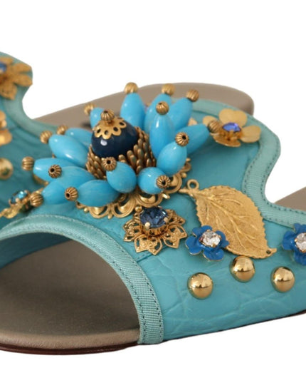 Dolce & Gabbana Blue Crystal Exotic Leather Blue Crystal Sandals