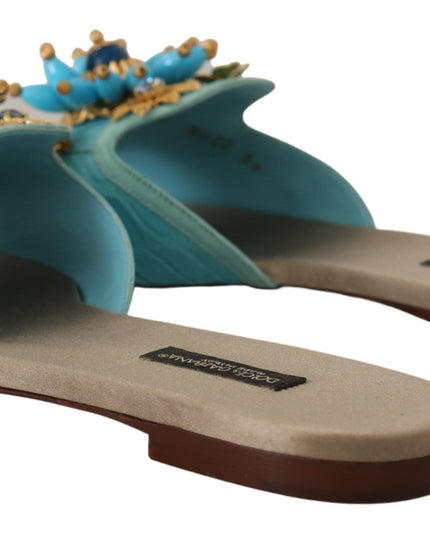 Dolce & Gabbana Blue Crystal Exotic Leather Blue Crystal Sandals