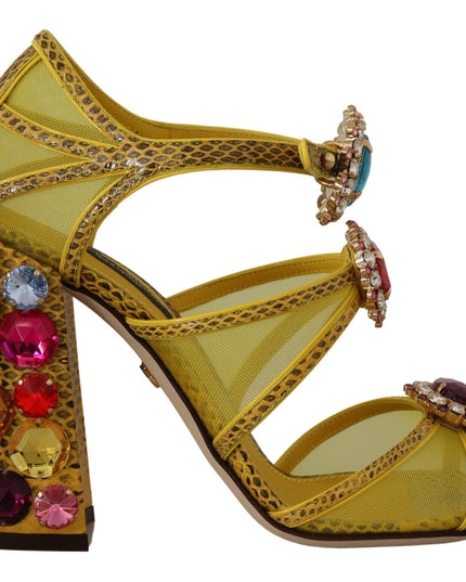 Dolce & Gabbana Yellow Leather Crystal Ayers Sandals Shoes
