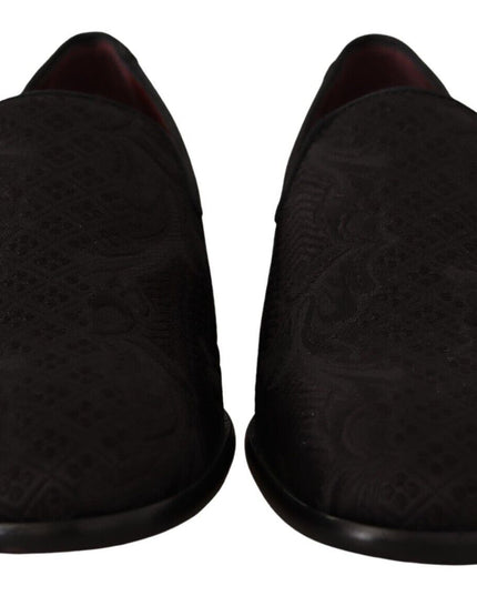 Dolce & Gabbana Black Floral Brocade Slippers Loafers Shoes