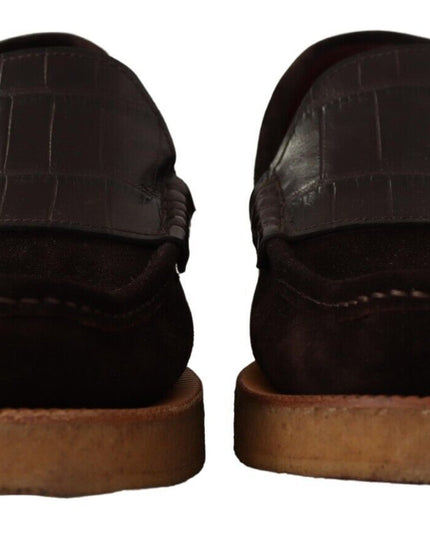 Dolce & Gabbana Brown Suede Leather Slip On Flats Moccasin Shoes