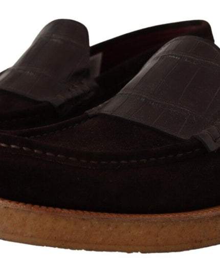 Dolce & Gabbana Brown Suede Leather Slip On Flats Moccasin Shoes