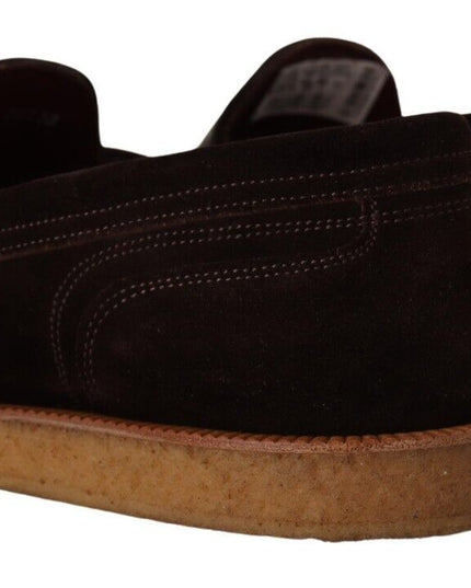 Dolce & Gabbana Brown Suede Leather Slip On Flats Moccasin Shoes