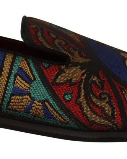 Dolce & Gabbana Multicolor Jacquard Crown Slippers Loafers Shoes