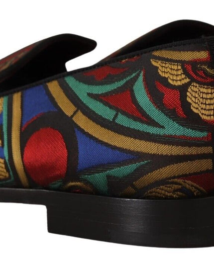 Dolce & Gabbana Multicolor Jacquard Crown Slippers Loafers Shoes