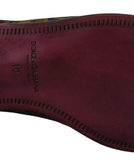 Dolce & Gabbana Multicolor Jacquard Crown Slippers Loafers Shoes