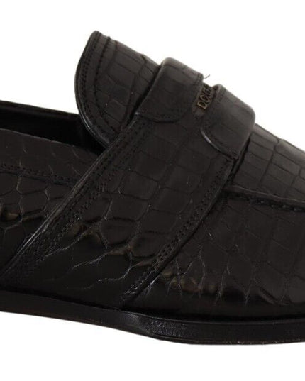 Dolce & Gabbana Black Crocodile Leather Slip On Moccasin Shoes