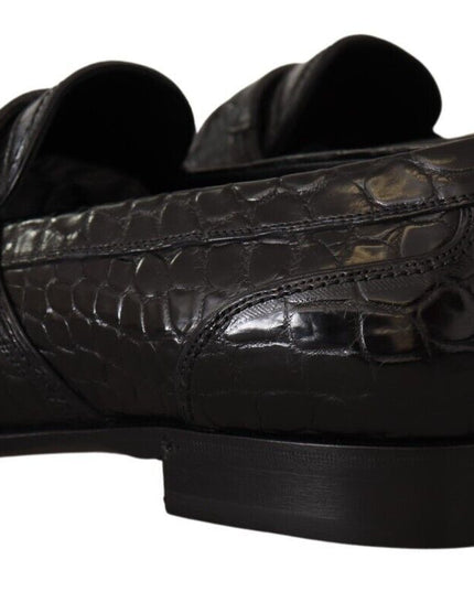 Dolce & Gabbana Black Crocodile Leather Slip On Moccasin Shoes