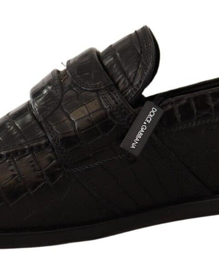 Dolce & Gabbana Black Crocodile Leather Slip On Moccasin Shoes