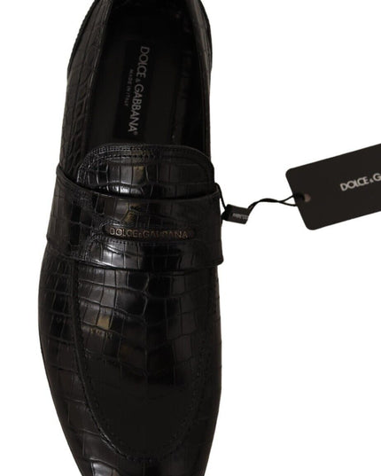 Dolce & Gabbana Black Crocodile Leather Slip On Moccasin Shoes