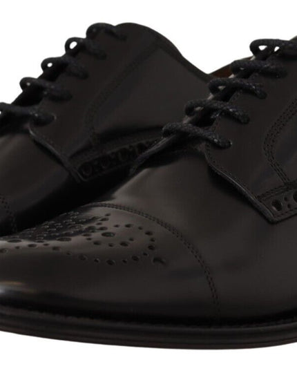 Dolce & Gabbana Black Leather Wingtip Mens Formal Derby Shoes