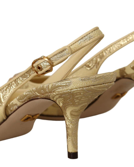 Dolce & Gabbana Gold Crystal Slingbacks Pumps Heels Shoes