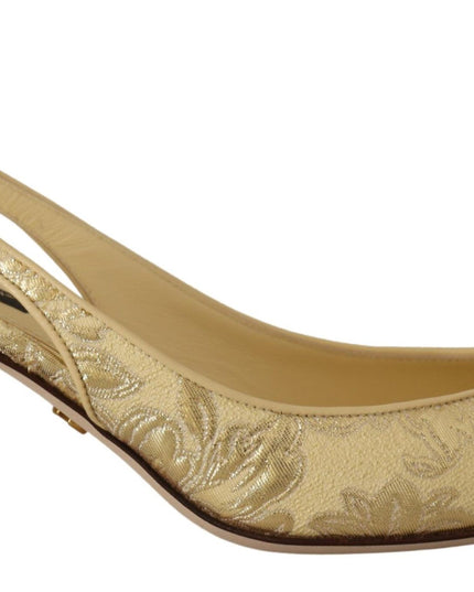 Dolce & Gabbana Gold Crystal Slingbacks Pumps Heels Shoes