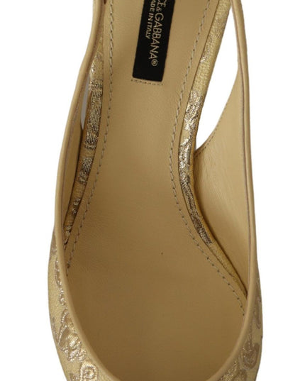 Dolce & Gabbana Gold Crystal Slingbacks Pumps Heels Shoes