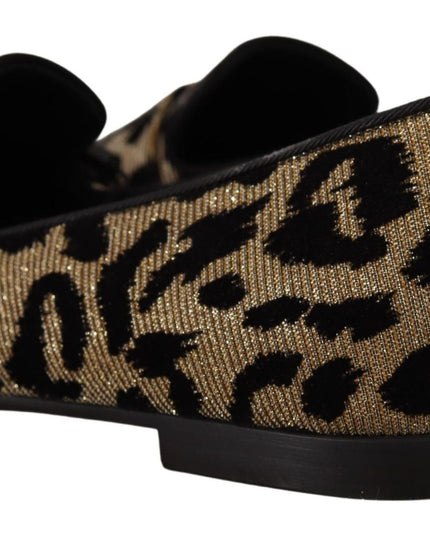 Dolce & Gabbana Gold Leopard Print Crystals Loafers Shoes