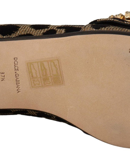 Dolce & Gabbana Gold Leopard Print Crystals Loafers Shoes
