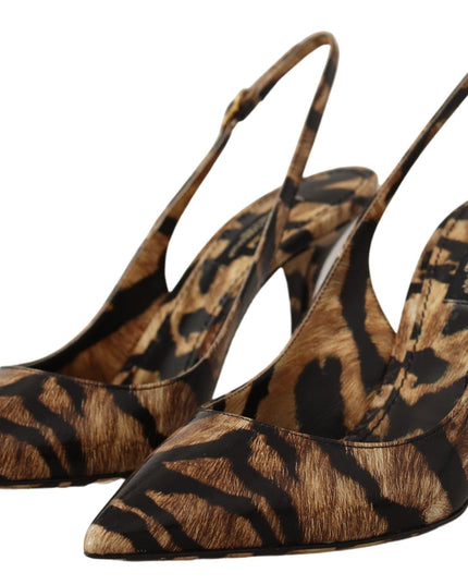 Dolce & Gabbana Brown Slingbacks Leather Tiger Shoes