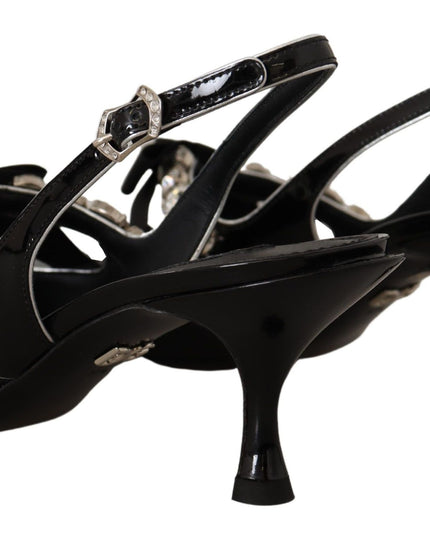 Dolce & Gabbana Black Patent Leather Crystal Slingbacks Shoes
