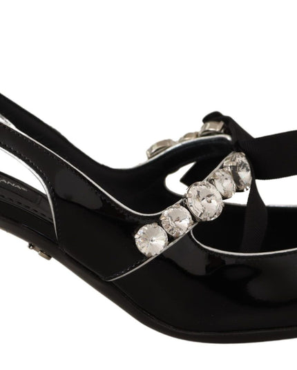 Dolce & Gabbana Black Patent Leather Crystal Slingbacks Shoes