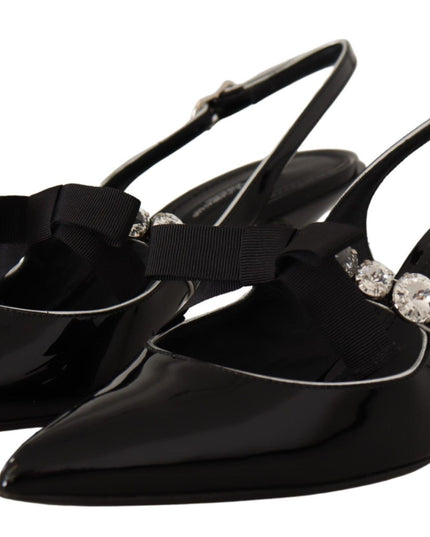 Dolce & Gabbana Black Patent Leather Crystal Slingbacks Shoes