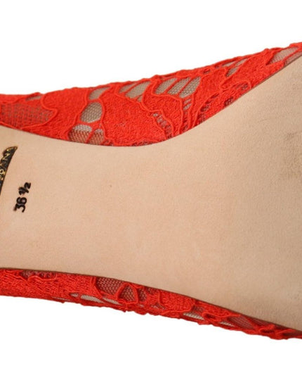 Dolce & Gabbana Red Taormina Lace Crystal Heels Pumps