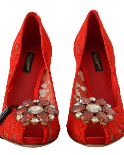 Dolce & Gabbana Red Taormina Lace Crystal Heels Pumps