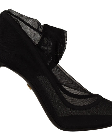 Dolce & Gabbana Black Tulle Stretch Boots Pumps Shoes