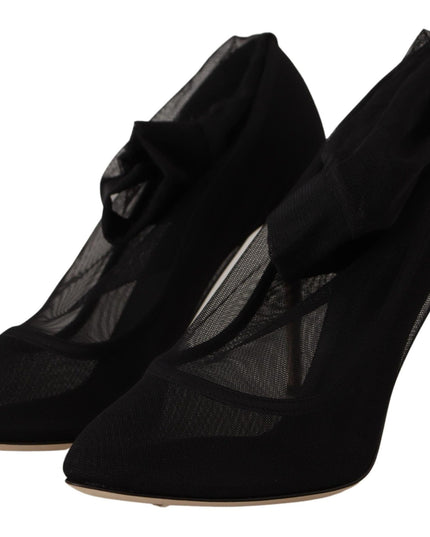 Dolce & Gabbana Black Stretch Tulle Stretch Boots Shoes