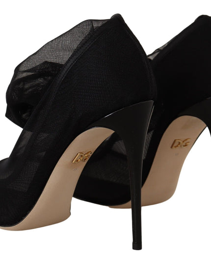 Dolce & Gabbana Black Stretch Tulle Stretch Boots Shoes