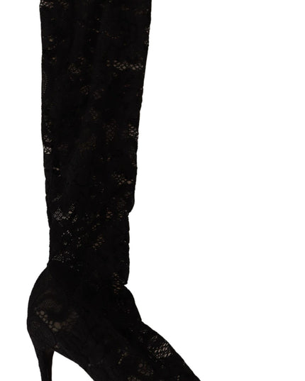 Dolce & Gabbana Black Stretch Socks Taormina Lace Boots Shoes