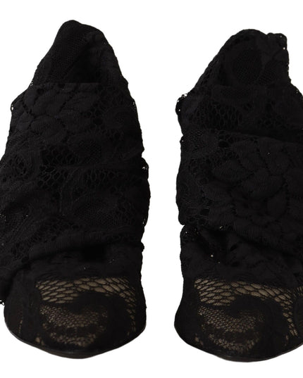 Dolce & Gabbana Black Stretch Socks Taormina Lace Boots Shoes