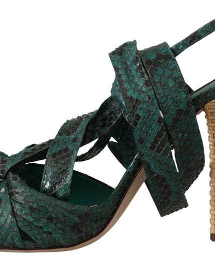 Dolce & Gabbana Green Python Strap Sandals Heels Shoes