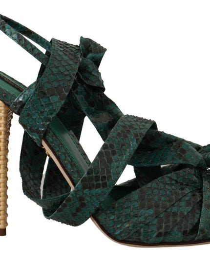 Dolce & Gabbana Green Python Strap Sandals Heels Shoes